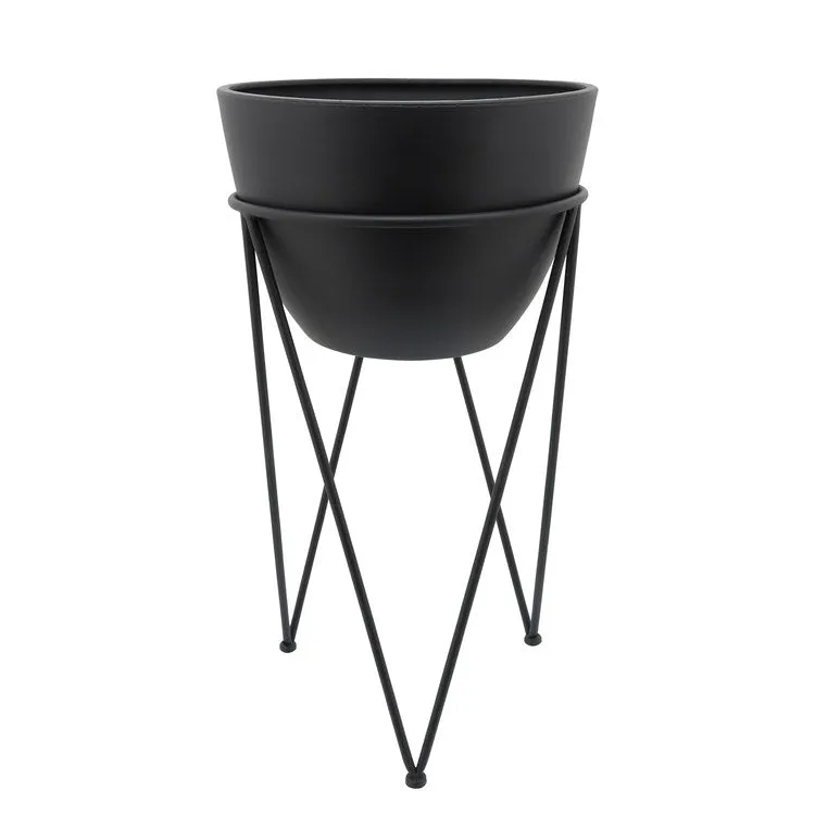 14" Metal Planter in Stand - Black