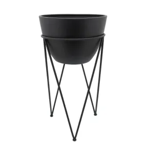 14" Metal Planter in Stand - Black