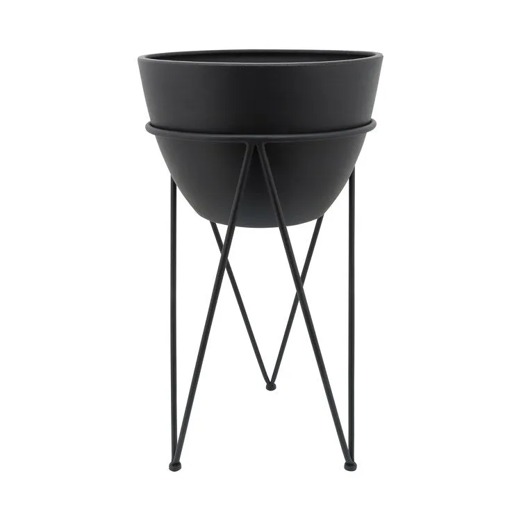 14" Metal Planter in Stand - Black