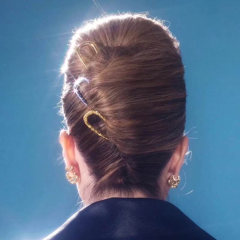 18K Gold Stainless Steel Glossy Hammered Hairpin Hair Accessories