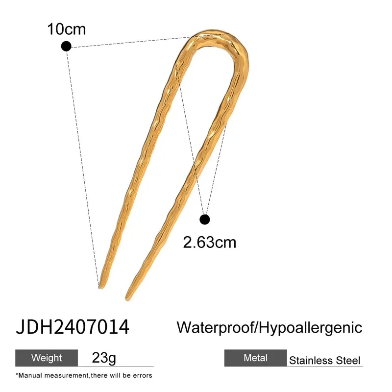 18K Gold Stainless Steel Glossy Hammered Hairpin Hair Accessories