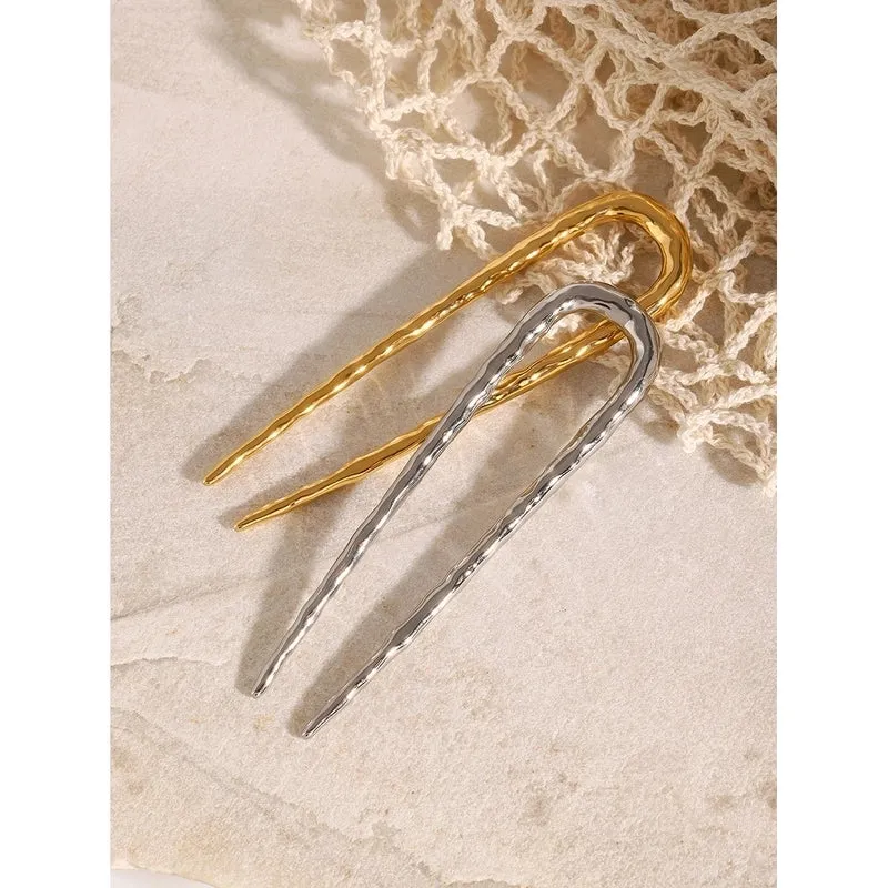 18K Gold Stainless Steel Glossy Hammered Hairpin Hair Accessories