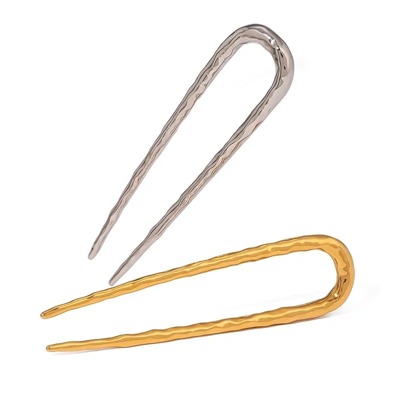 18K Gold Stainless Steel Glossy Hammered Hairpin Hair Accessories