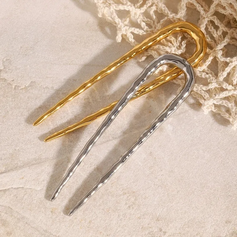 18K Gold Stainless Steel Glossy Hammered Hairpin Hair Accessories