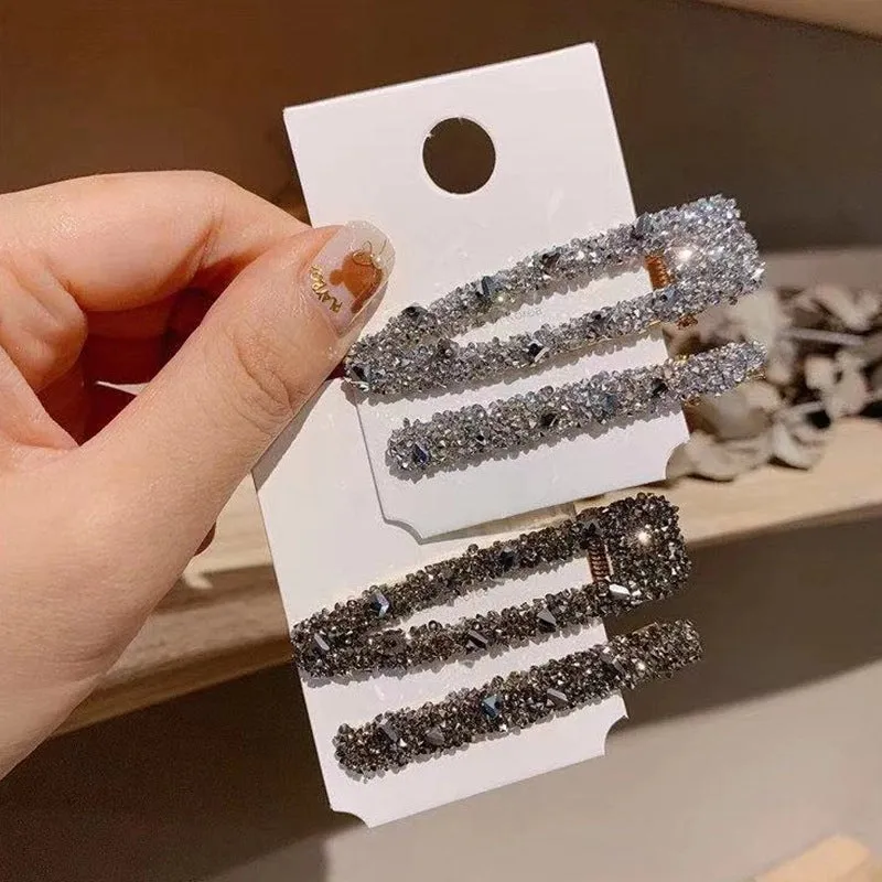 2 Pack Light Luxury Crystal BB Clip Simple Girl Hairpin Clip Fringe Clip Fashion  Hairpin Headwear