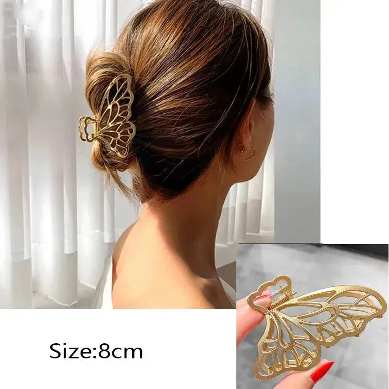 2023 Korean Metal Geometric Hair Claws Barrettes Elegant Hair Clips Crab Hollow