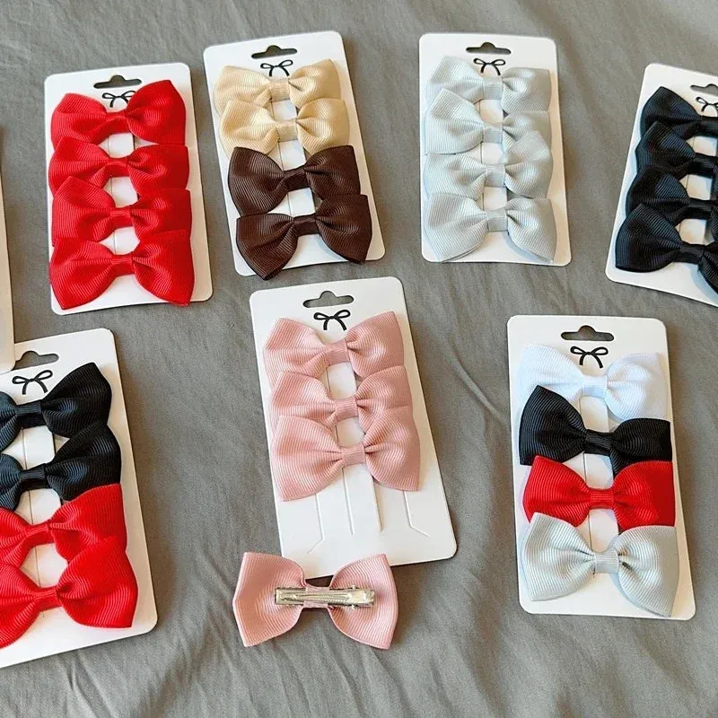6Pcs Ribbon Bows Hairpin Girl Sweet Solid Design Hairpin Color Block