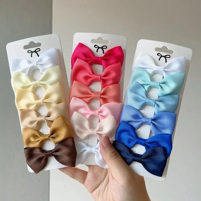 6Pcs Ribbon Bows Hairpin Girl Sweet Solid Design Hairpin Color Block