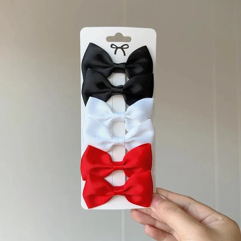 6Pcs Ribbon Bows Hairpin Girl Sweet Solid Design Hairpin Color Block