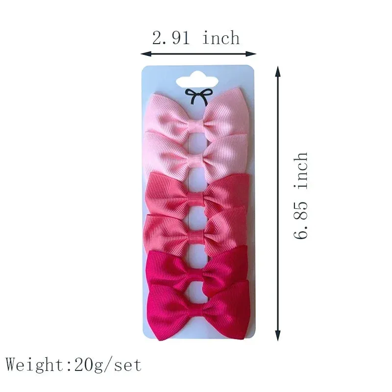 6Pcs Ribbon Bows Hairpin Girl Sweet Solid Design Hairpin Color Block