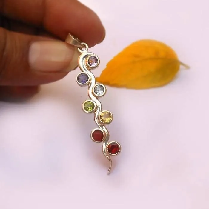 7 Chakras Gemstone Pendant Necklace Healing Reiki Gifts Multi Stone 925 Sterling Silver Pendant Chakra pendants