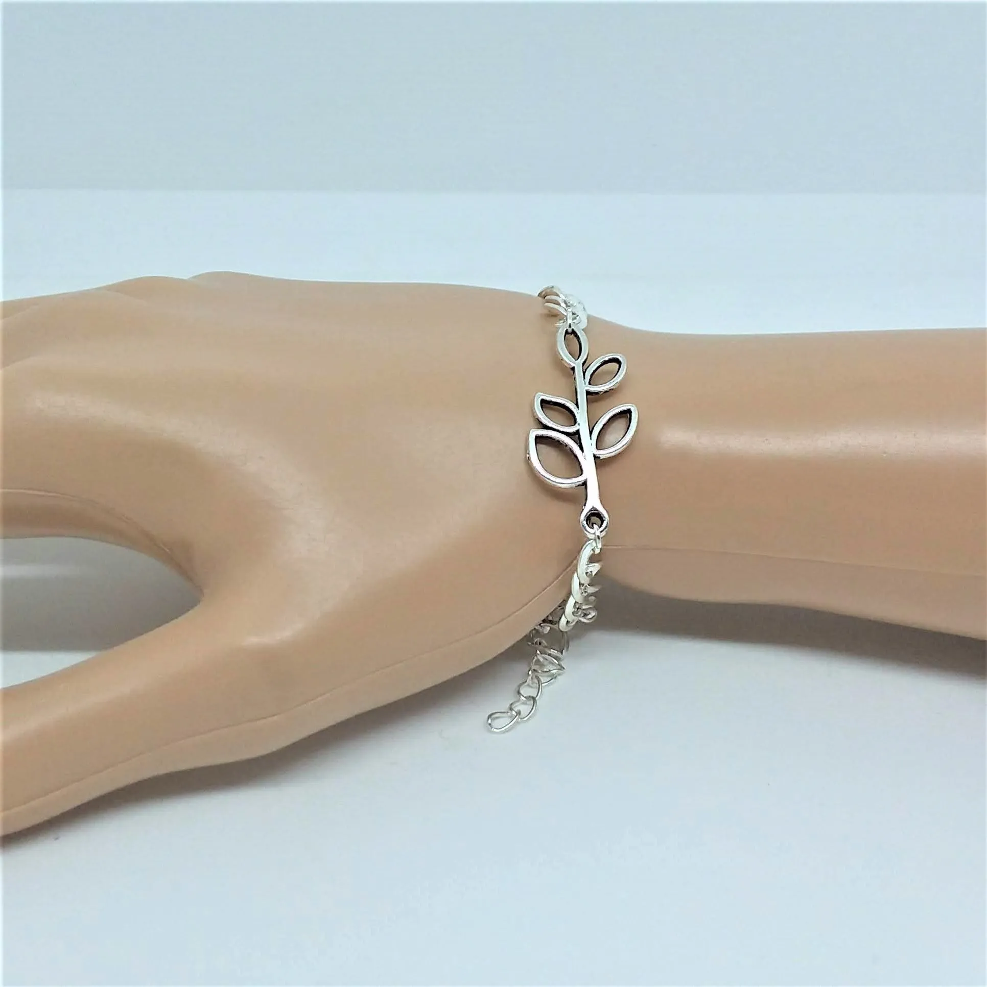AVBeads Boho Jewelry Feather Olive Branch Charm Pendant Silver Plated Chain Bracelet Necklace Earrings Set
