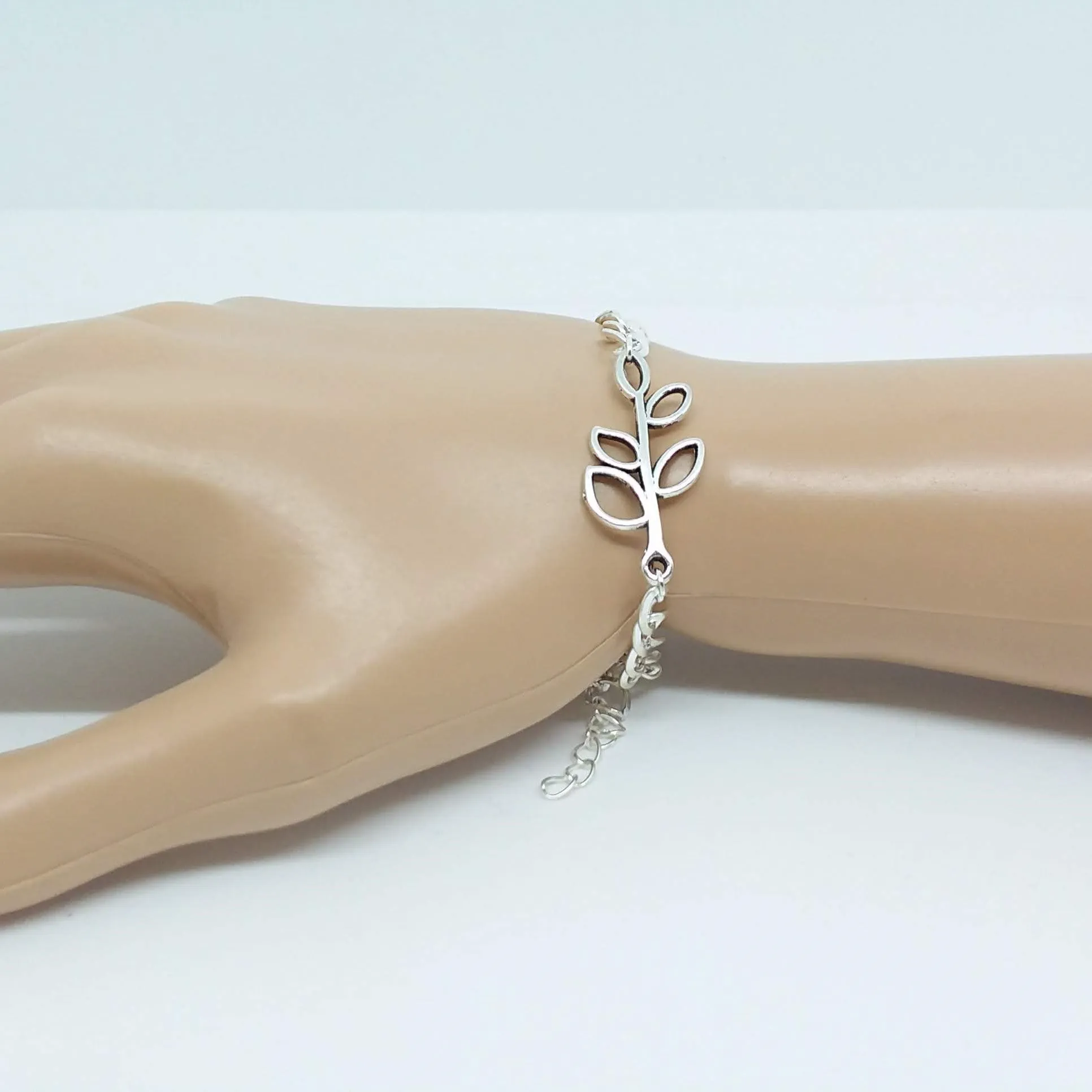 AVBeads Boho Jewelry Feather Olive Branch Charm Pendant Silver Plated Chain Bracelet Necklace Earrings Set