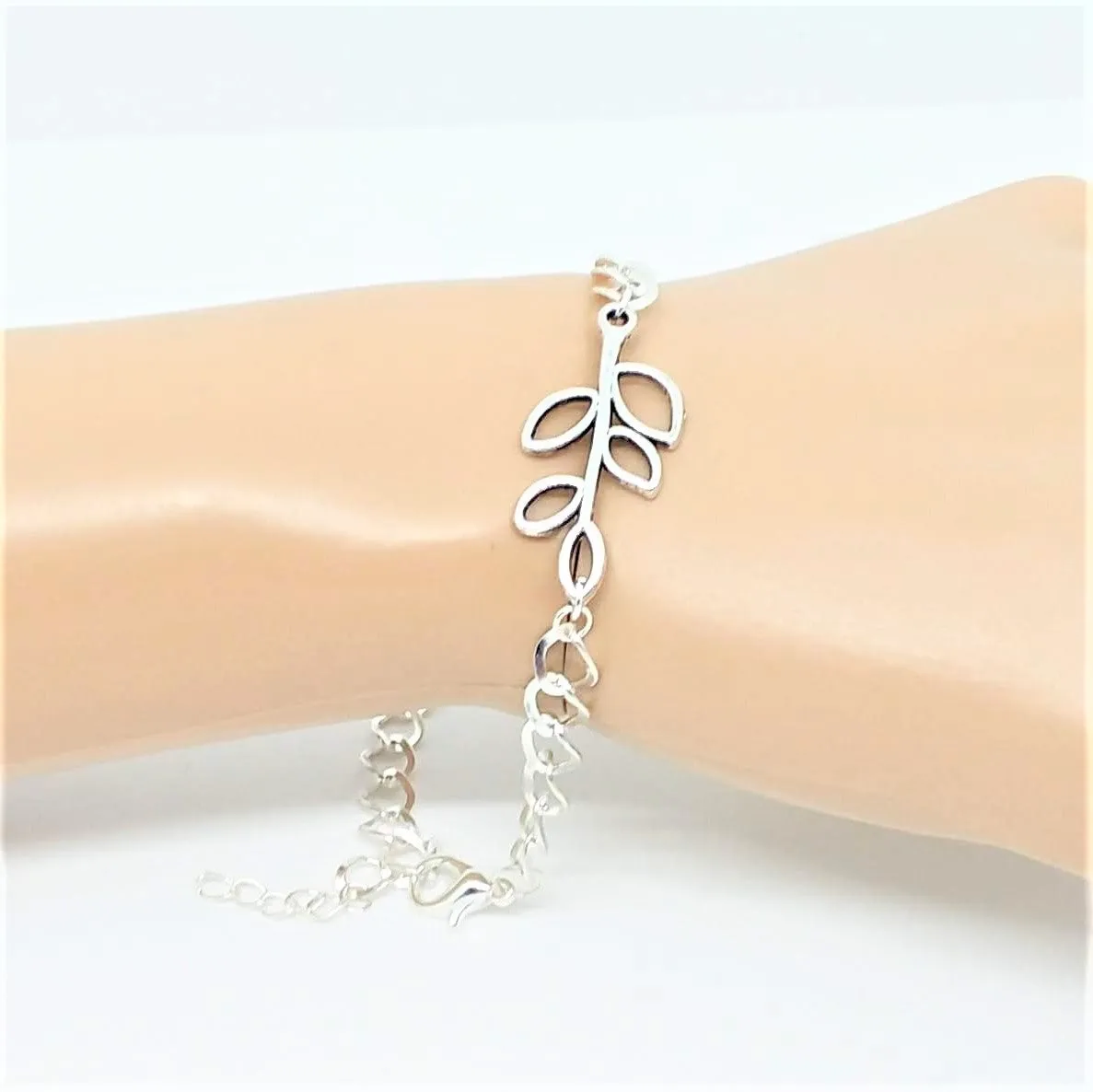 AVBeads Boho Jewelry Feather Olive Branch Charm Pendant Silver Plated Chain Bracelet Necklace Earrings Set