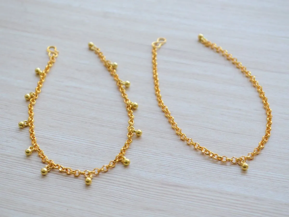 Beaded Beach Boho Anklet, Indian Payal anklet set, dainty bridal Ankle Bracelet with bells