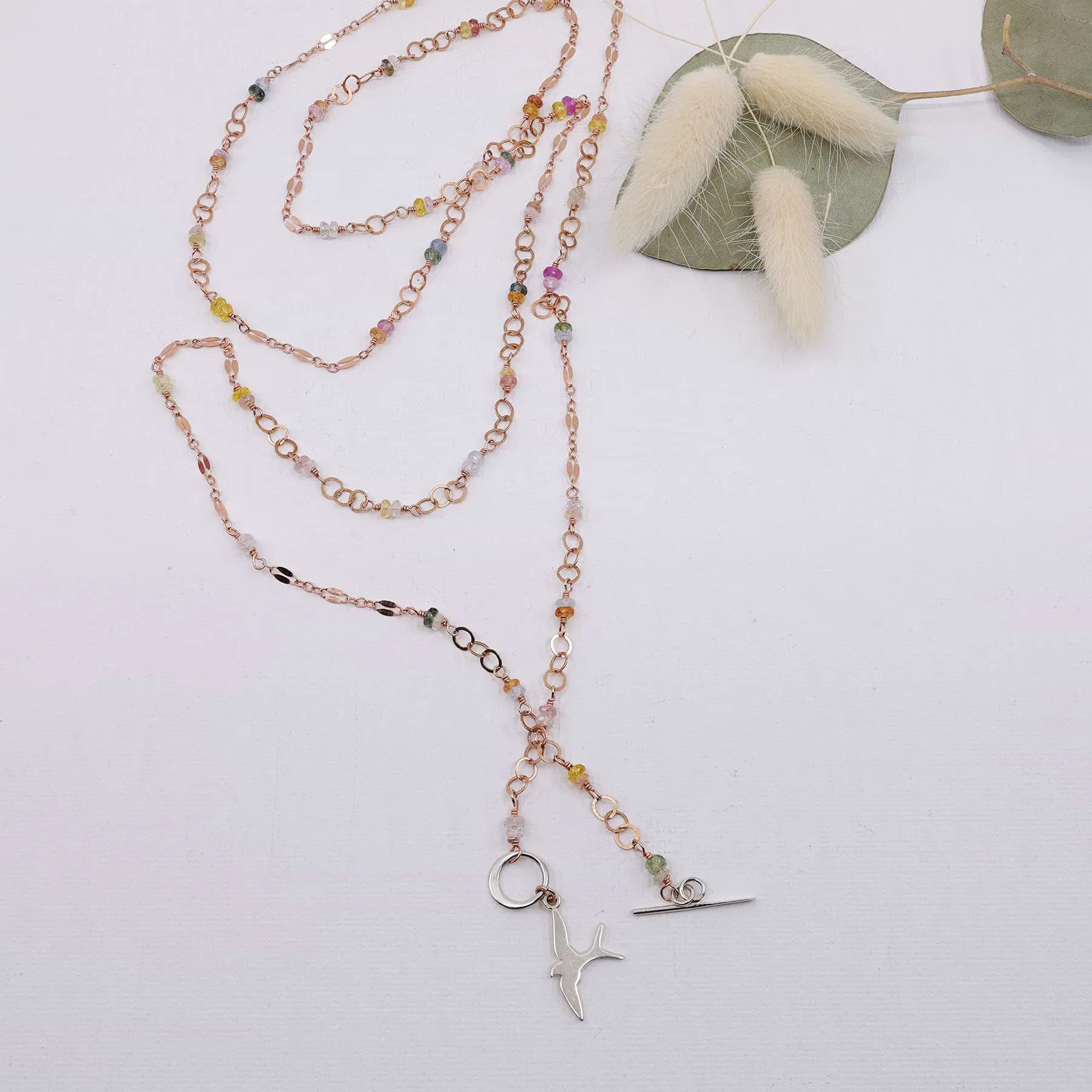 Capistrano - Rose Gold Sapphire or Spinel Lariat Necklace