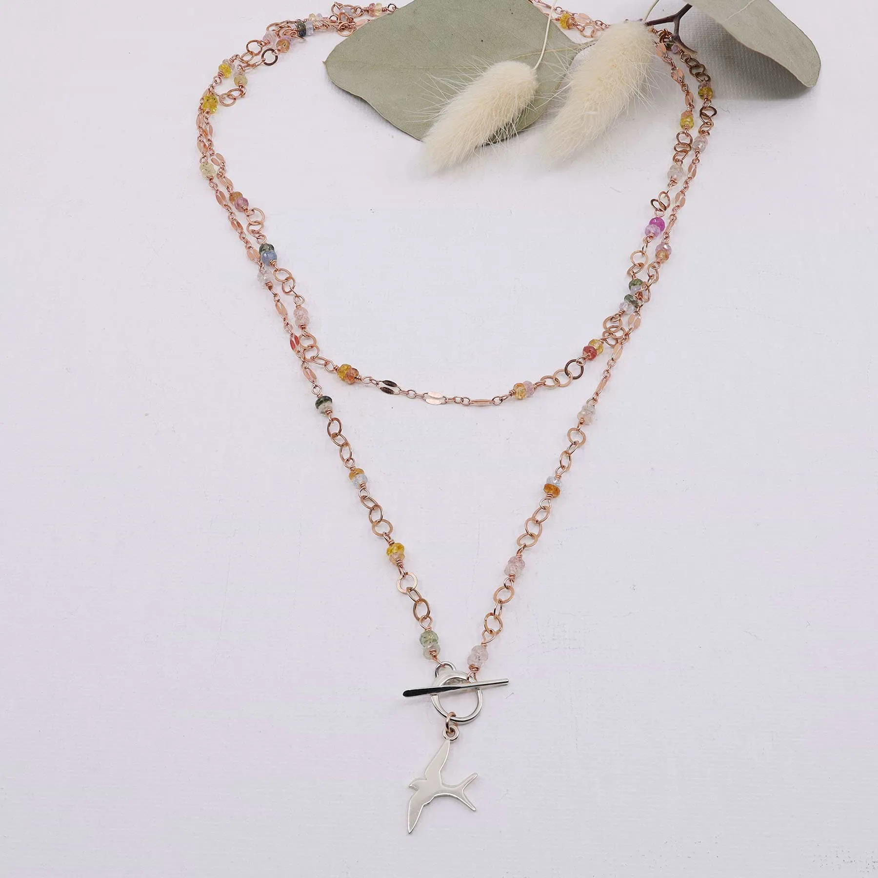Capistrano - Rose Gold Sapphire or Spinel Lariat Necklace