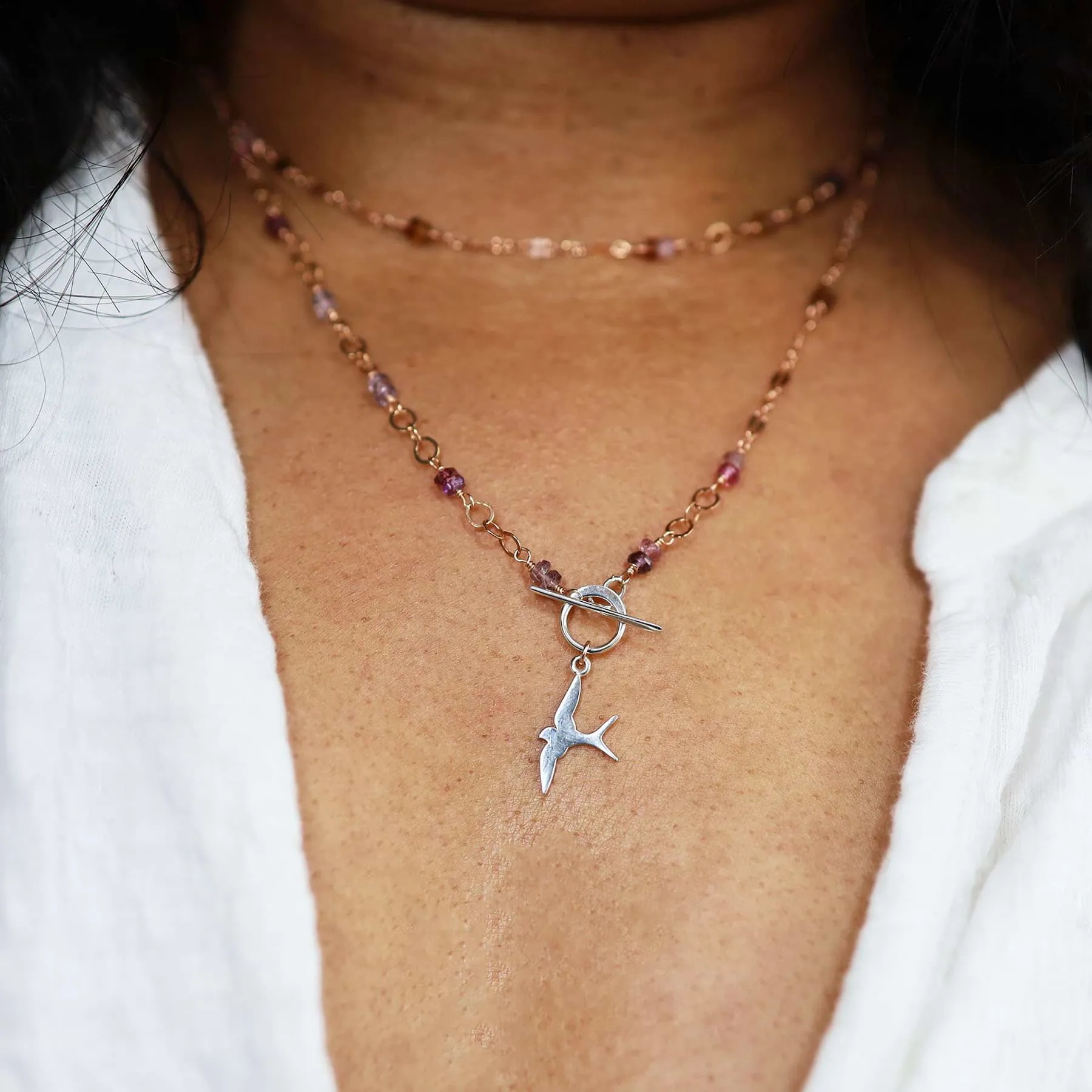 Capistrano - Rose Gold Sapphire or Spinel Lariat Necklace