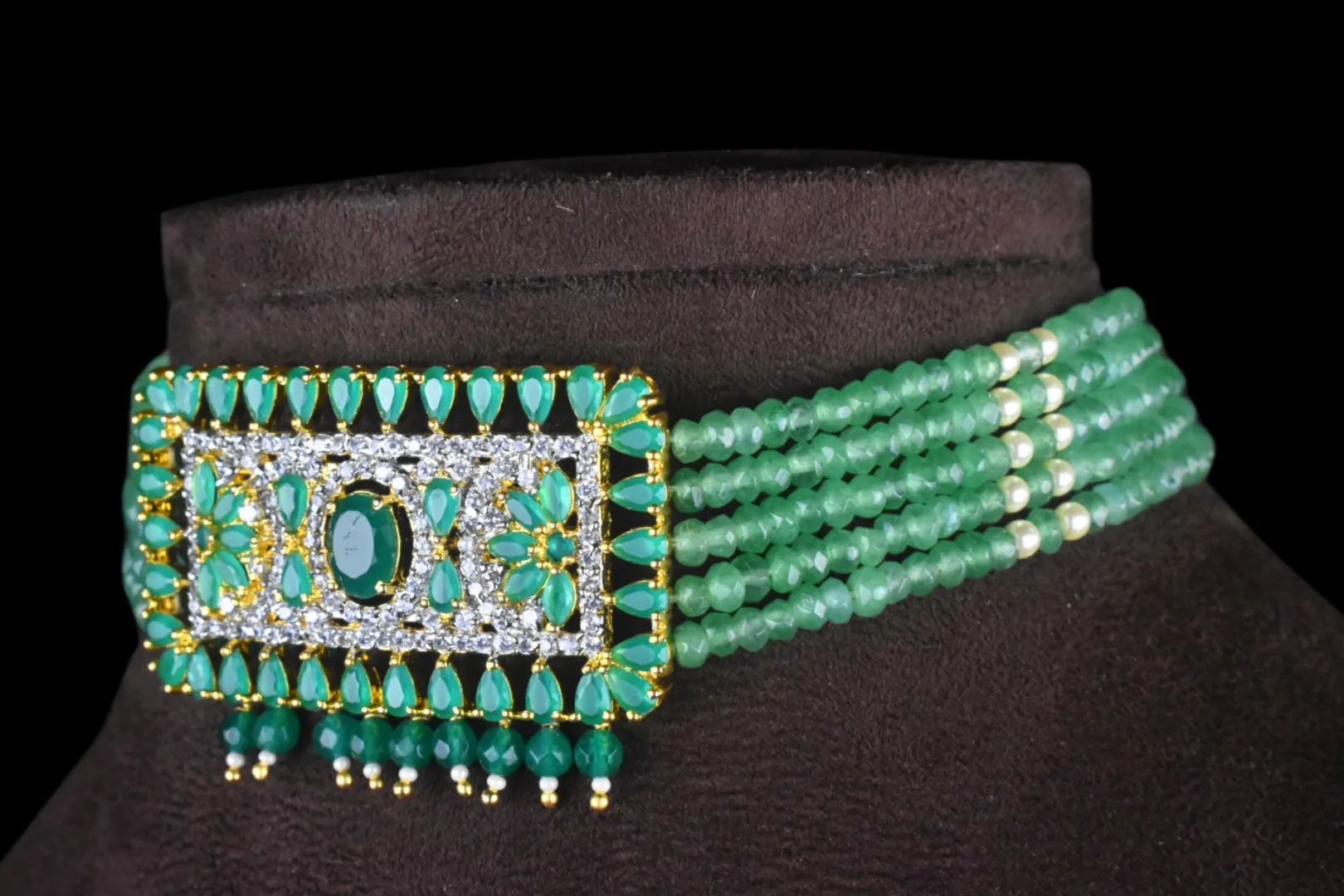Cz Pendant & Beads Choker Set By Asp Fashion Jewellery