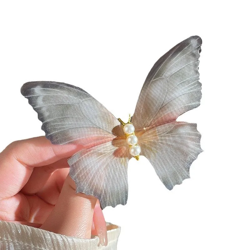 Fairy Spirit Tulle Butterfly Hairpin Female Photo Props Portrait Pearl Edge Clip Hairpin Headwear Antique Elegant Hair