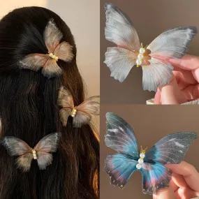Fairy Spirit Tulle Butterfly Hairpin Female Photo Props Portrait Pearl Edge Clip Hairpin Headwear Antique Elegant Hair
