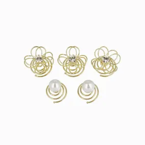 Filigree Flower  and Pearl Spiral Hairpin Hair Charm Set