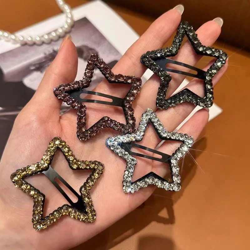 Five-pointed Star Rhinestone Star Hairpin Women's  New Forehead Bangs Side Clip Side Broken Hairpin Hairpin Bb Clip