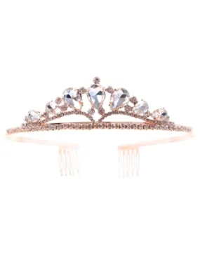 Girls Rose Gold Wedding Pageant Tear Drop Crown Comb Tiara