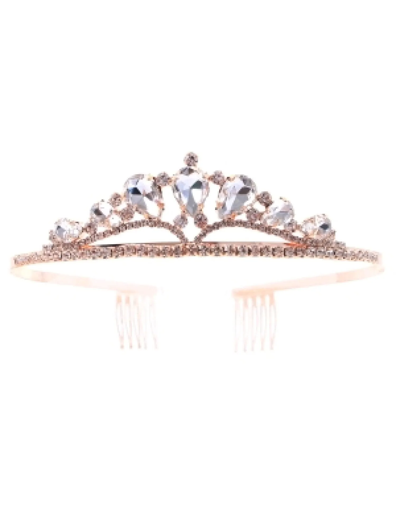 Girls Rose Gold Wedding Pageant Tear Drop Crown Comb Tiara
