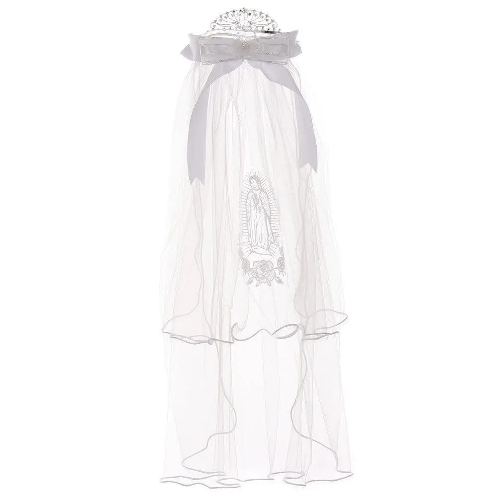 Girls White Virgin Mary Tiara Communion Flower Girl Veil