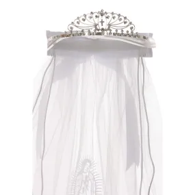 Girls White Virgin Mary Tiara Communion Flower Girl Veil
