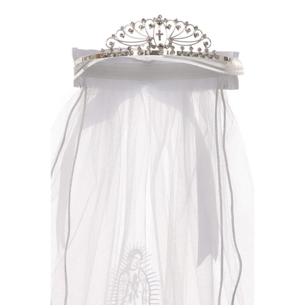 Girls White Virgin Mary Tiara Communion Flower Girl Veil