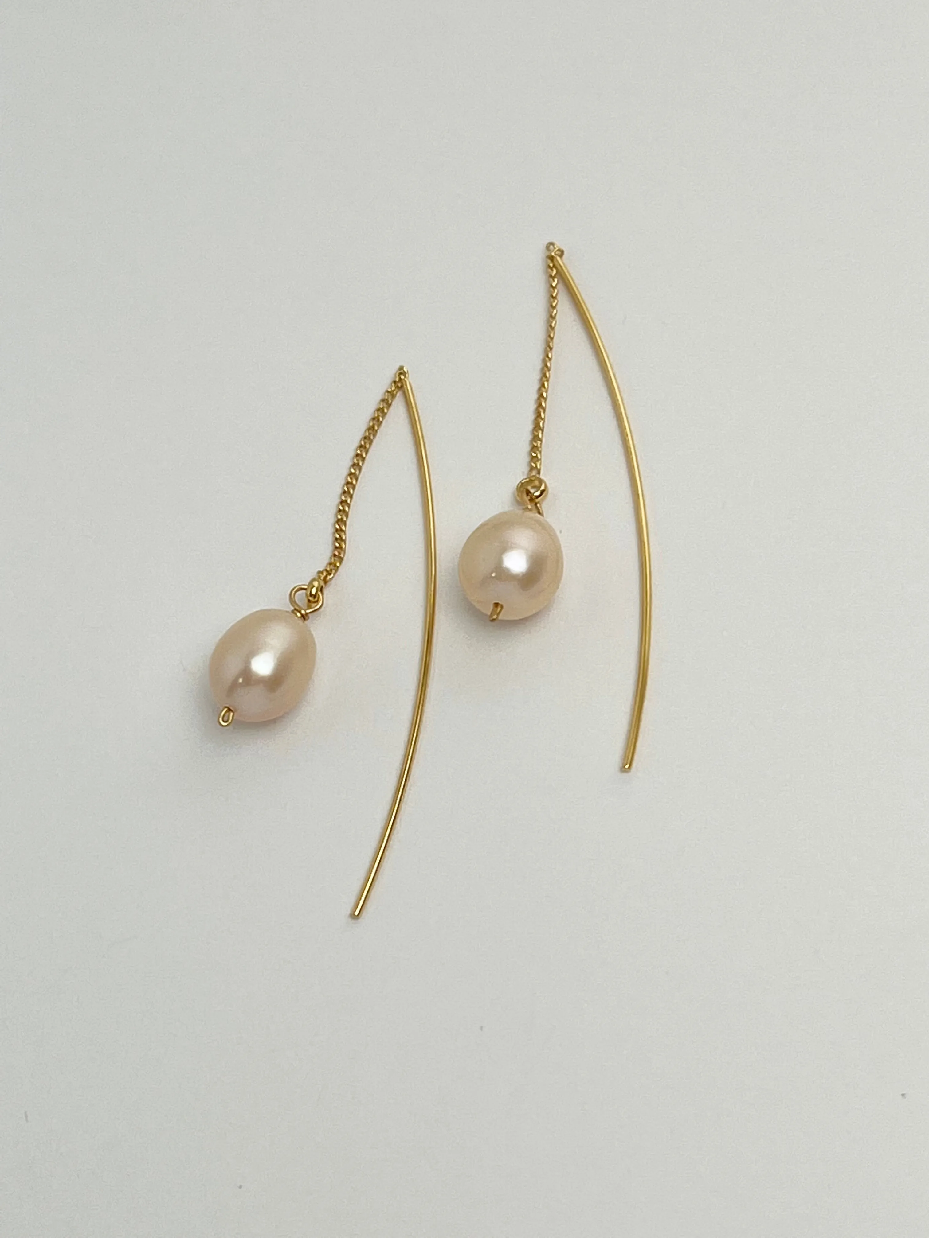 Gold Pearl Threader Earrings
