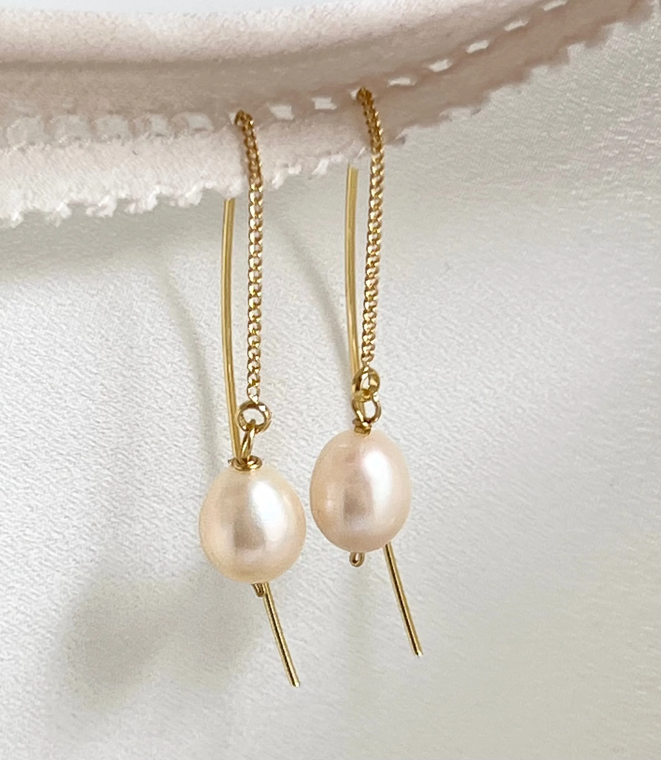 Gold Pearl Threader Earrings