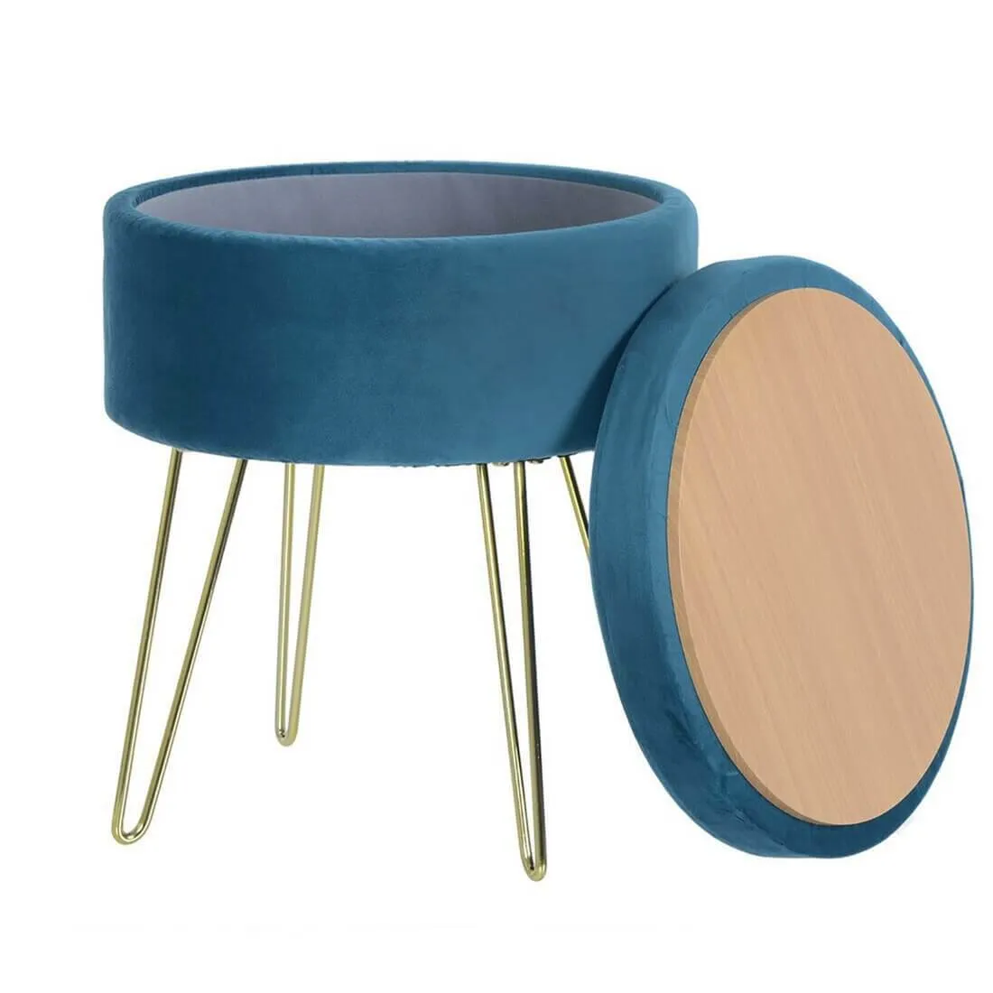 Hodge & Hodge Aria Plush Velvet Storage Stool With Gold Legs