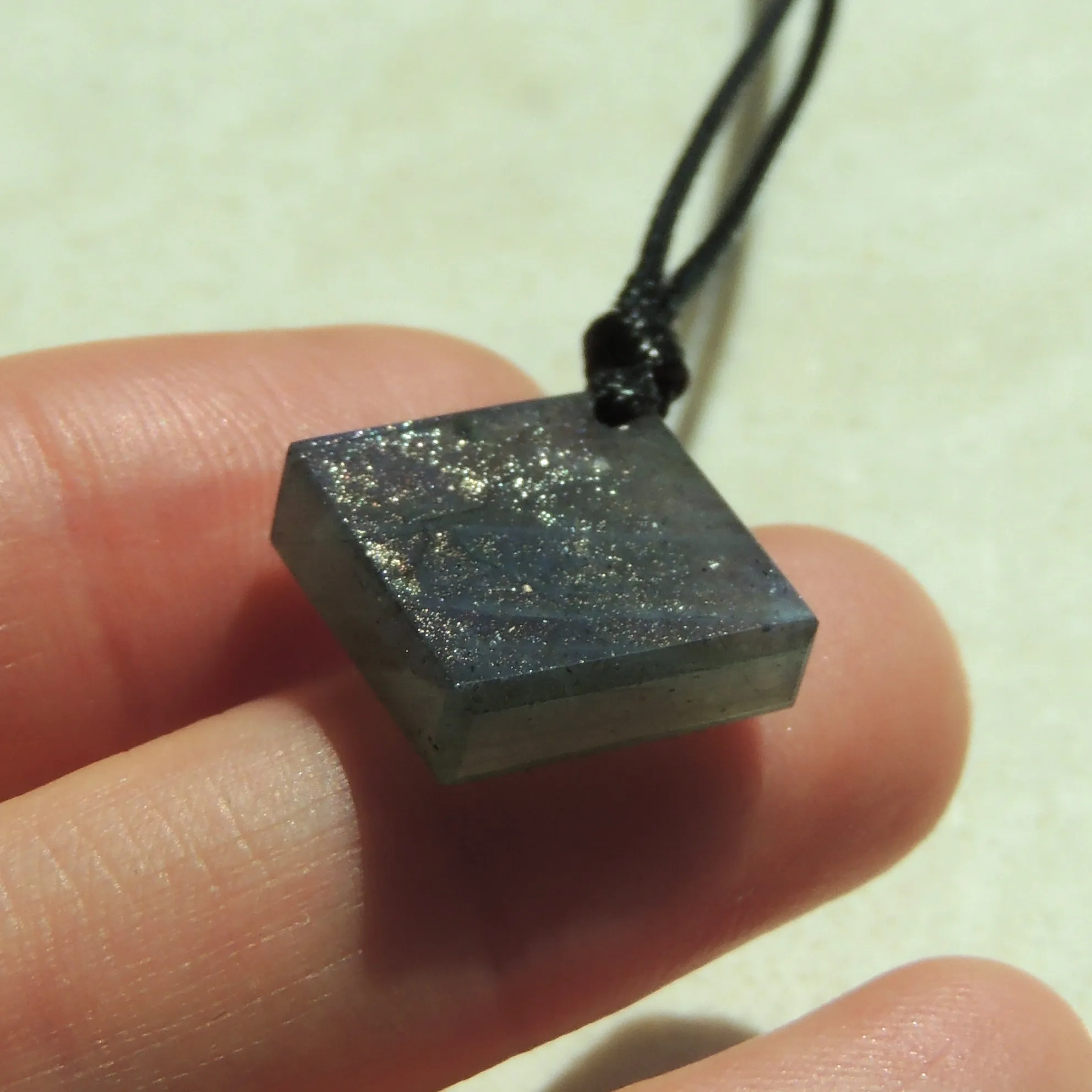 Labradorite Diamond Shape Pendant Necklace | Strong Blue Flash | Handmade Men Women Jewelry Adjustable Rope
