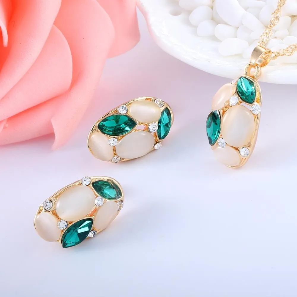 Luxury Austrian Crystal Opal Jewelry Set