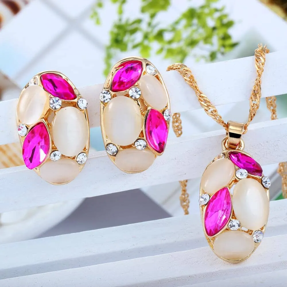 Luxury Austrian Crystal Opal Jewelry Set