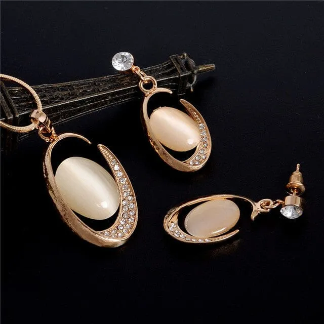 Luxury Austrian Crystal Opal Jewelry Set