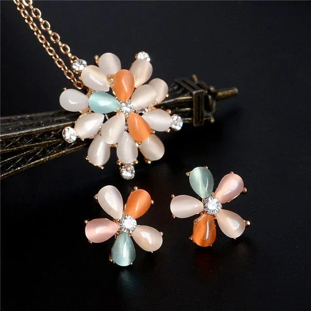 Luxury Austrian Crystal Opal Jewelry Set