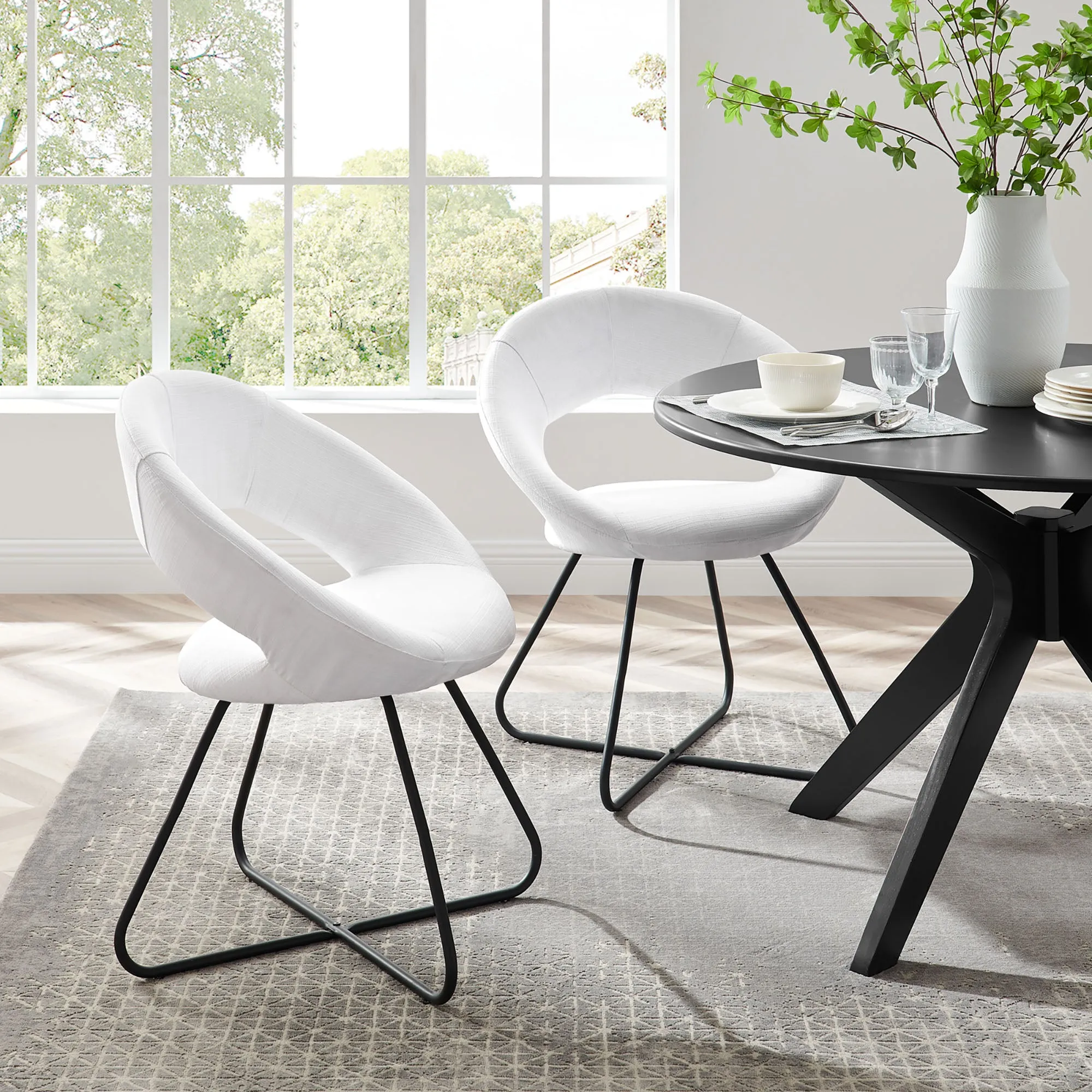 Nouvelle Upholstered Fabric Dining Chair Set of 2 by Modway