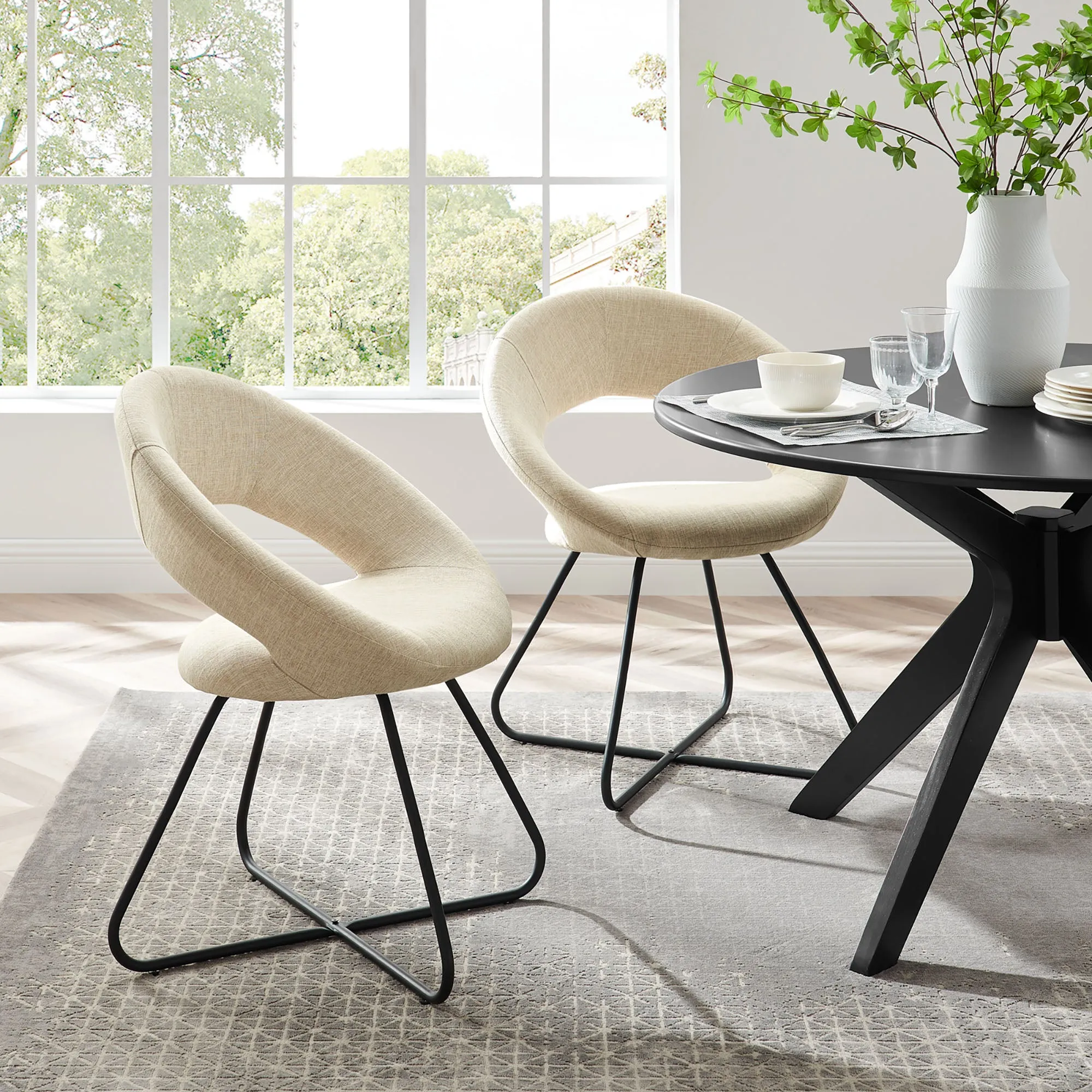 Nouvelle Upholstered Fabric Dining Chair Set of 2 by Modway