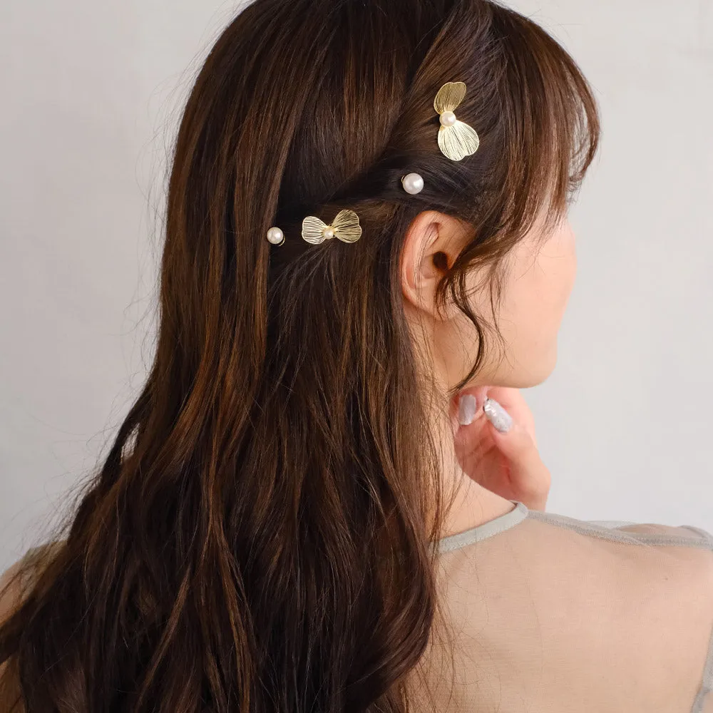 Openwork Petal and Pearl Twist Hairpin Set
