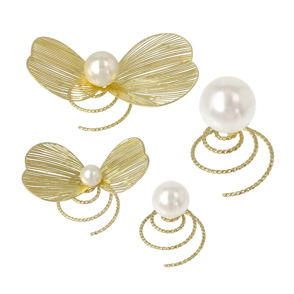 Openwork Petal and Pearl Twist Hairpin Set