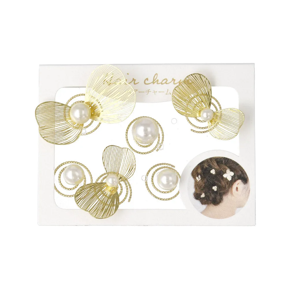 Openwork Petal and Pearl Twist Hairpin Set