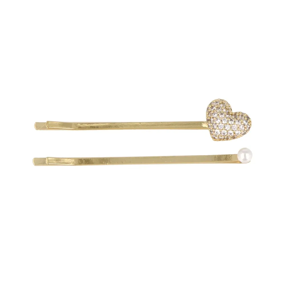 Pave Heart Hairpin Set