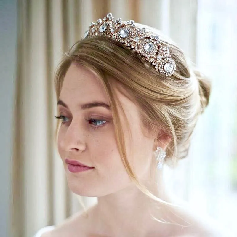 "Donatella" - Rhinestone Bridal Tiara - Available in Rose Gold and Silver
