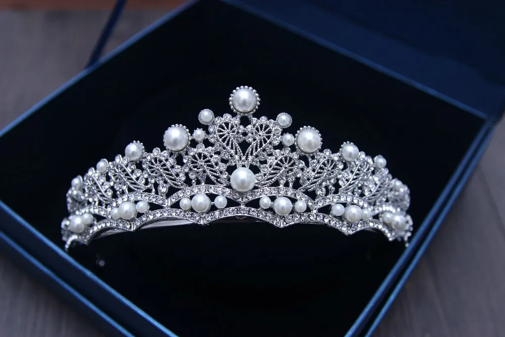 "Georgiana" - Wedding Pearl and Crystal Tiara