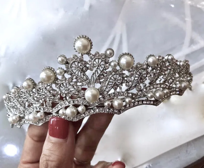 "Georgiana" - Wedding Pearl and Crystal Tiara