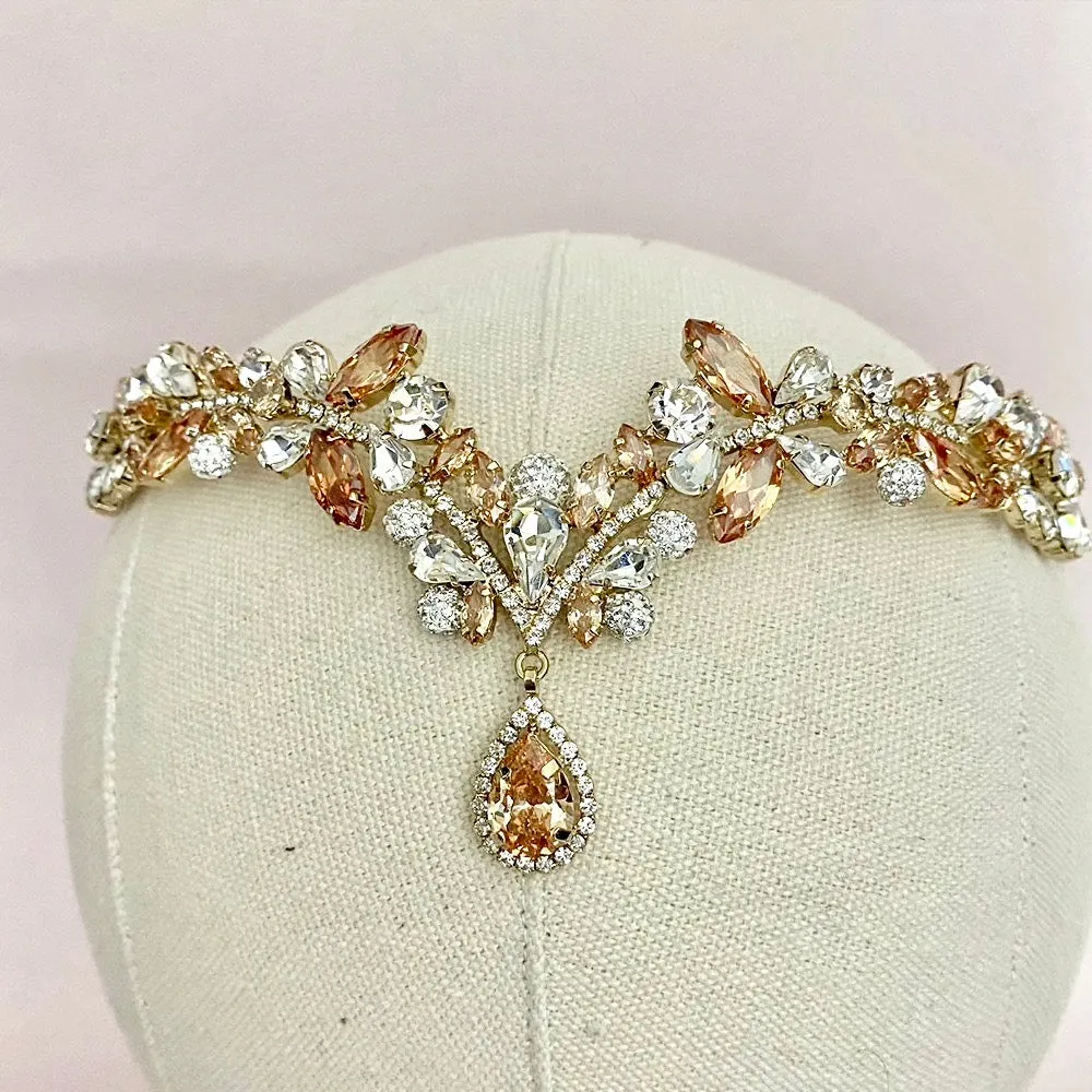 "Imani" - Cubic Zirconia Bridal Headdress - Available in Silver and Gold